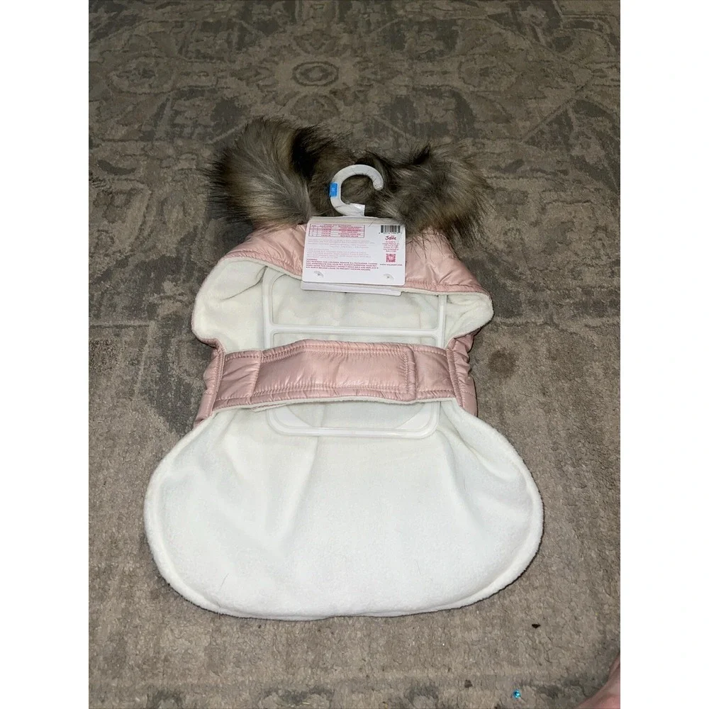 New Justice‎ Pet Reversible Puffer Jacket w/ Hood Sz Small Pink/white 13